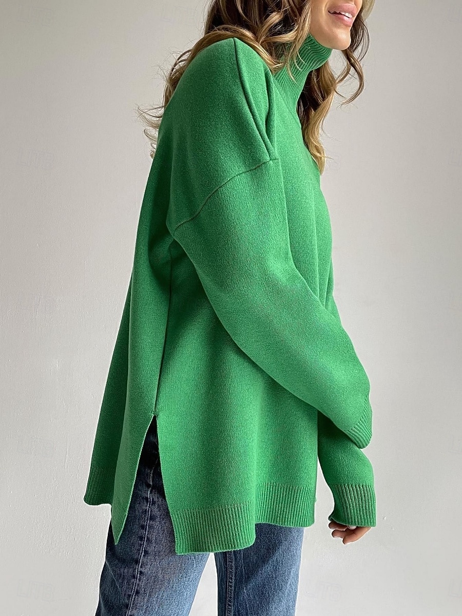 Femme Pull Chandail Décontractées Flexible Couleur monochrome A côtes Col Roulé Fendu Tricoté manche longue Hauts réguliers Tricoter Extérieur du quotidien Fin de semaine Bleu Roi Vert Automne Hiver de 2025 ? $35.99 –P2