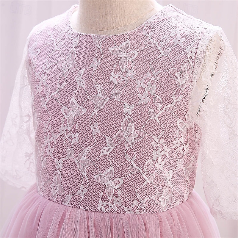Blomsterpikekjole Barn Jente Prinsesse kjole Ytelse Bryllup Fest Elegant Vakker Netting Helfarge Kortermet Crew-hals Rosa 4 år + 2025 - $38.99 –P4