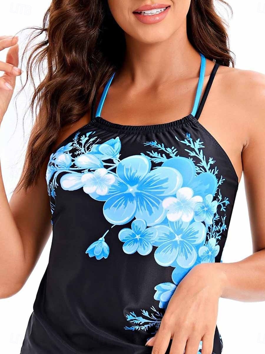 Női Fürdőruha Tankini 2 darab Fiú láb Fürdőruha Nyitott hátú Magas derék Szabadság Strandruházat Virágos V-alakú Ujjatlan Fürdőruhák 2025 - $27.99 –P3