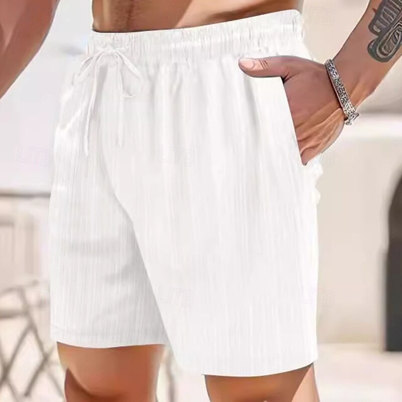 Homens Calção Shorts de linho Shorts de verão Shorts de praia Com Cordão Cintura elástica Tecido Respirável Comprimento do joelho Ao ar livre Feriado Praia Férias Casual Preto Branco de 2025 por $16.49 –P2