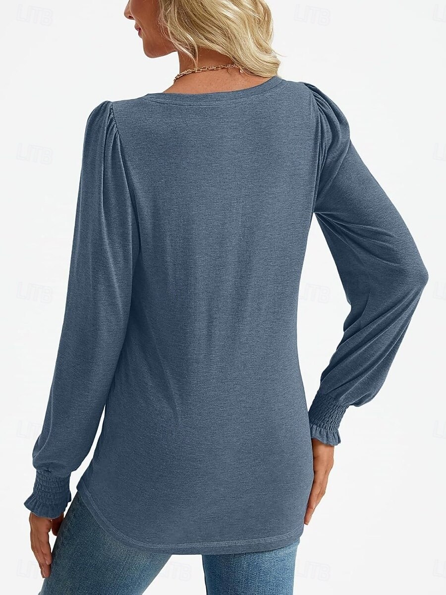 Dame Skjorte Bluse Helfarge Grunnleggende Fritid Langermet V-hals Vanlige topper Daglig Rynket Smukket Rosa Blå Grønn Sommer Vår 2025 - $29.99 –P9