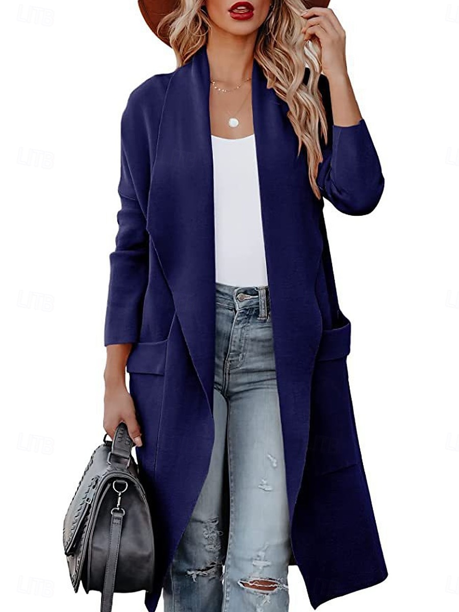 Damen Freizeitjacke Outdoor Tasche Feste Farbe Windundurchlässig Modisch Regular Fit Oberbekleidung Langarm Herbst Blau S 2025 - $34.99 –P3