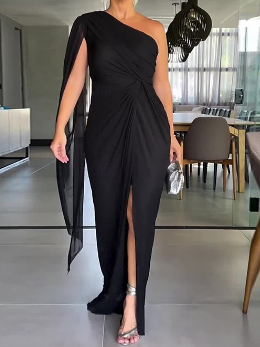 Pentru femei Rochie Mini Rochie casual Rochie de Cocktail Rochie pentru invitata de nunta Rochii din Șifon Casual Sporturi & Exterior Stradă Fit regulat Simplu Manșon Lung Pe Umăr Negru Roșu-aprins 2025 - $42.99 –P1