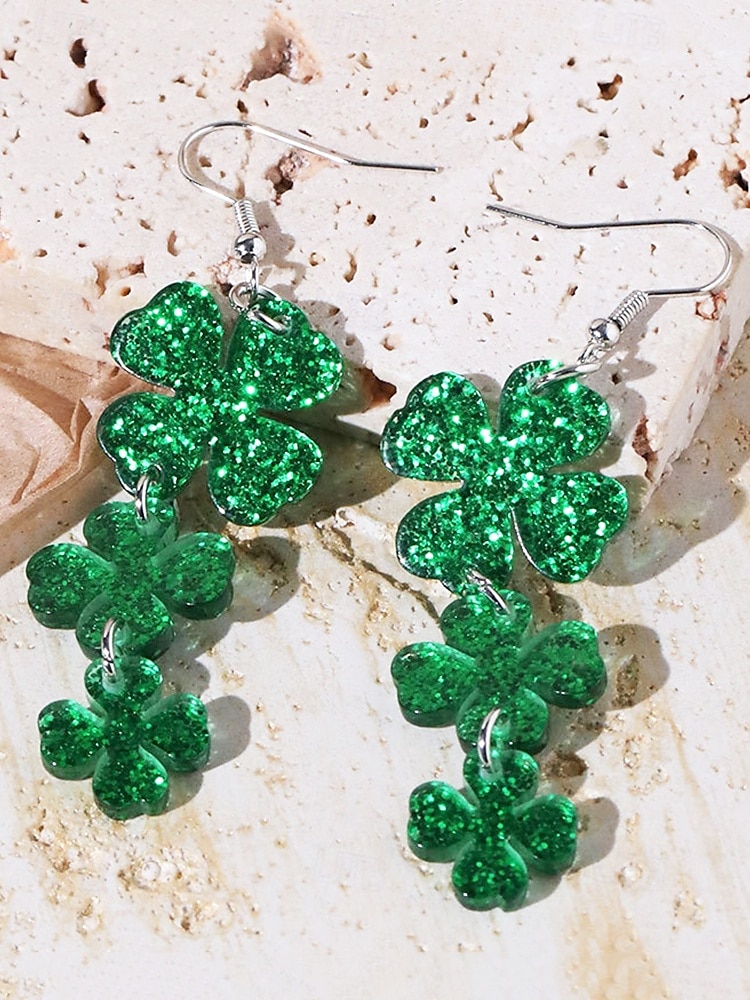 Grüne Glitzerhut-Ohrringe zum St. Patrick's Day – Kleeblatt-Design, lustiger festlicher Schmuck für Frauen, perfekt für irische Feiern und Feiertagspartys 2025 - $3 –P4