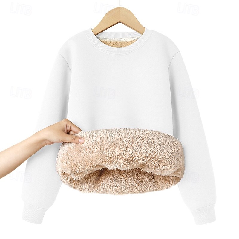 Kids Girls' Sweatshirt Solid Color Long Sleeve Crewneck Winter Sports Streetwear Daily Rabbit Fur Outdoor Casual Regular Fit 2025 - $11.99 –P2