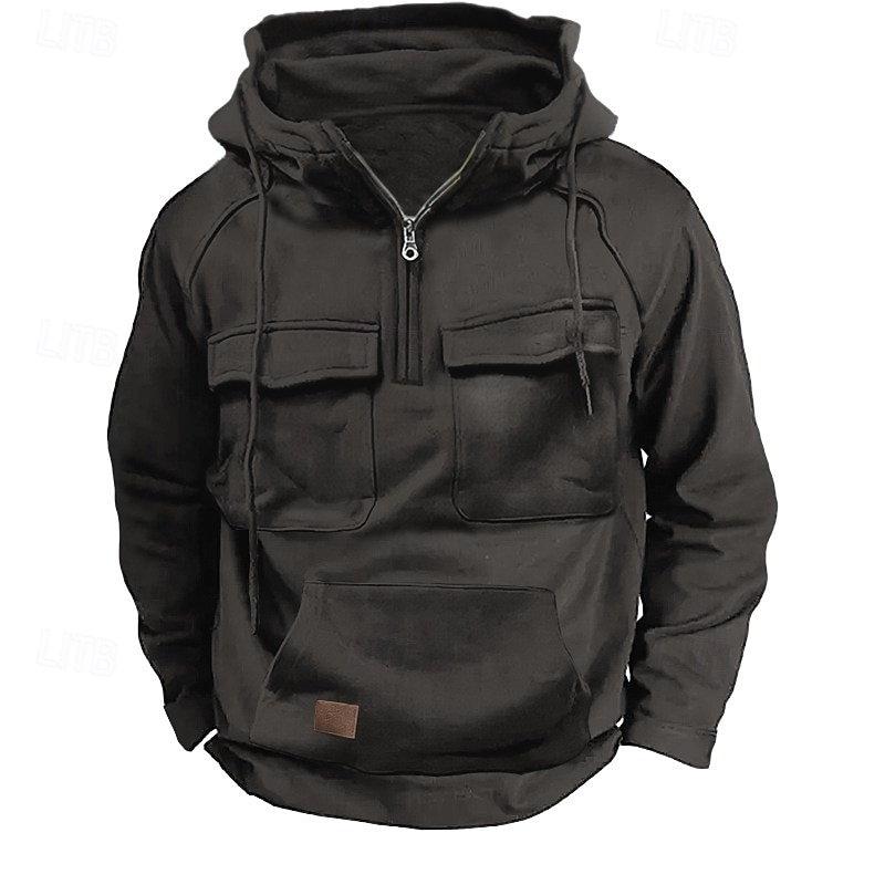 Per uomo Felpa con cappuccio Felpa con cappuccio e cerniera a un quarto Felpa con cappuccio tattica Nero Verde militare Blu Cachi Grigio scuro Con cappuccio Liscio Tasche Sportivo Giornaliero Per del 2025 a $32.99 –P4