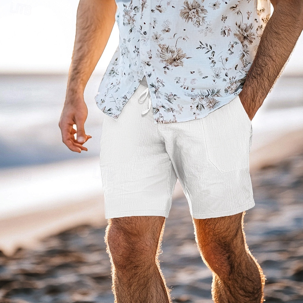 Hombre Pantalón corto Pantalones cortos de lino Pantalones cortos de verano Correa Bolsillo Cintura elástica Plano Comodidad Transpirable Corto Casual Diario Festivos Moda Estilo clásico Verde Trébol 2026 - $8.99 –P13