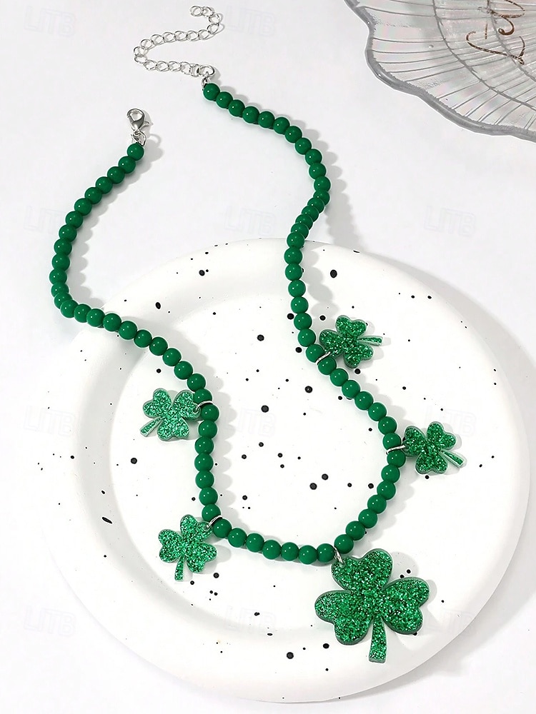 αγ. Patrick's day κολιέ τριφύλλι – πράσινος κρίκος αλυσίδας με τετράφυλλο μενταγιόν από τριφύλλι, γιορτινά statement κοσμήματα για γυναίκες, αξεσουάρ γιορτών και πάρτι 2025 - $7.99 –P5