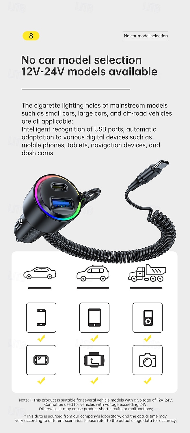 2 Usb A/C Port 1 Type C Cable Car Charger 45W Type C Fast Charging And Usb Car Charger 2025 - $31.99 –P11