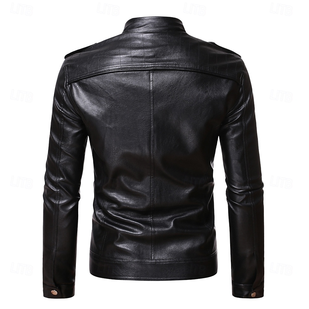 Men's Faux Leather Jacket Transition Jacket Casual Jacket Biker Jacket Casual Thermal Warm Rain Waterproof Faux Fur Trim Fall Pure Color Casual Stand Collar Regular Regular Faux Leather Regular Fit 2025 - $81.99 –P4