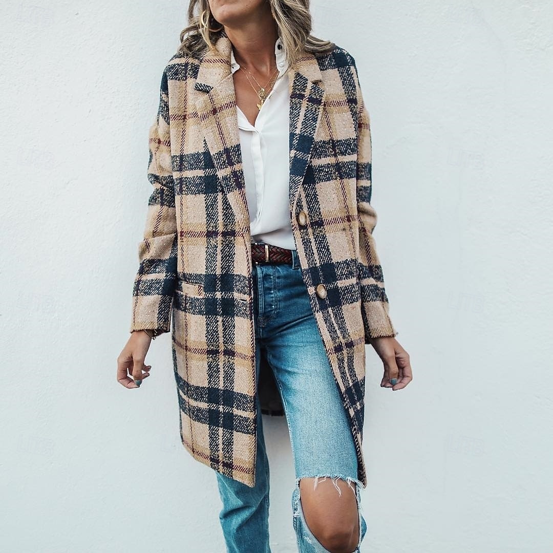 Mulheres Casaco de inverno Casaco A Prova de Vento Manter Quente Bolsos Casual Estilo de rua Xadrez Férias Trabalho Rua Roupa Diária Não Trespassado Aberto para a Lateral Ajuste Largo Manga Longa de 2025 por $43.99 –P2