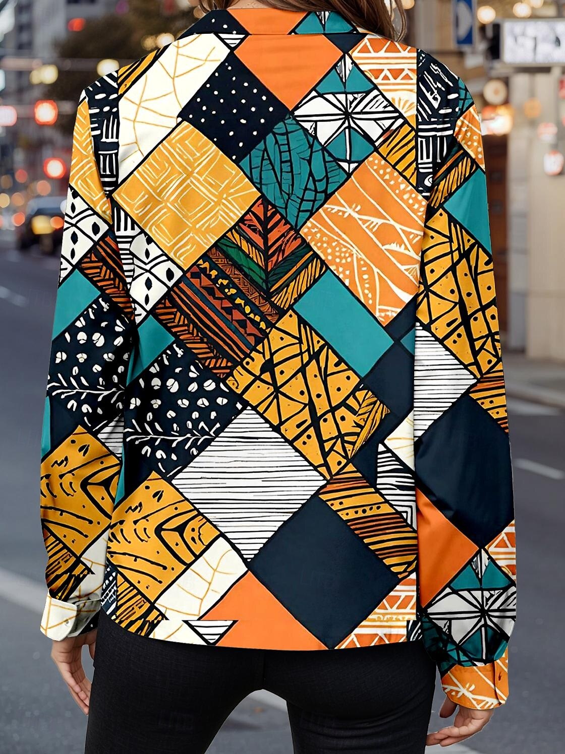 Damenhemd Langarm Knopf-Down Bluse Farbblock Lässiges Hemdkragen Reguliere Tops Alltag Urlaub Knöpfe Druck Orange Frühling Herbst Winter 2025 - $32.99 –P2