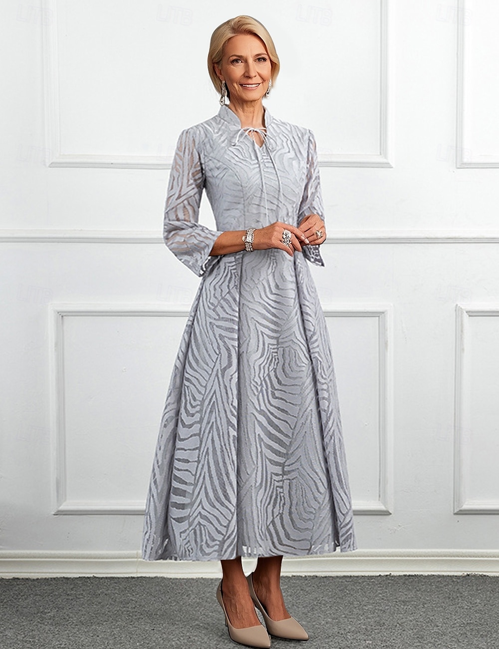 A-Linien-Kleid für die Mutter der Braut, elegant, V-Ausschnitt, knöchellang, Spitze, 3/4-Ärmel, mit Schleife(n), 2025 2025 - $131.99 –P1
