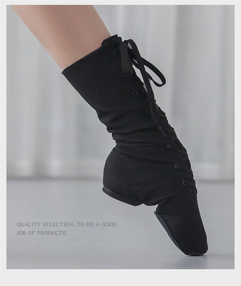 Women's Black Lace-Up Canvas Jazz Dance Boots with Split Sole and Ankle Support for Ballroom and Practice Sessions 2026 - $29.99 –P3