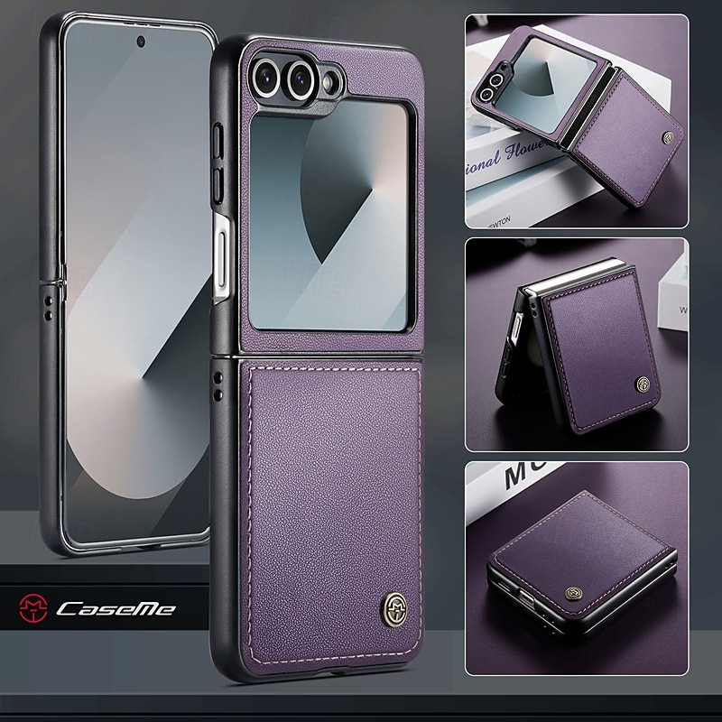 Phone Case For Samsung Galaxy Z Flip 6 Z Flip 5 Back Cover Magnetic Support Wireless Charging Card Slot Retro TPU PU Leather 2025 - $18.99 –P11