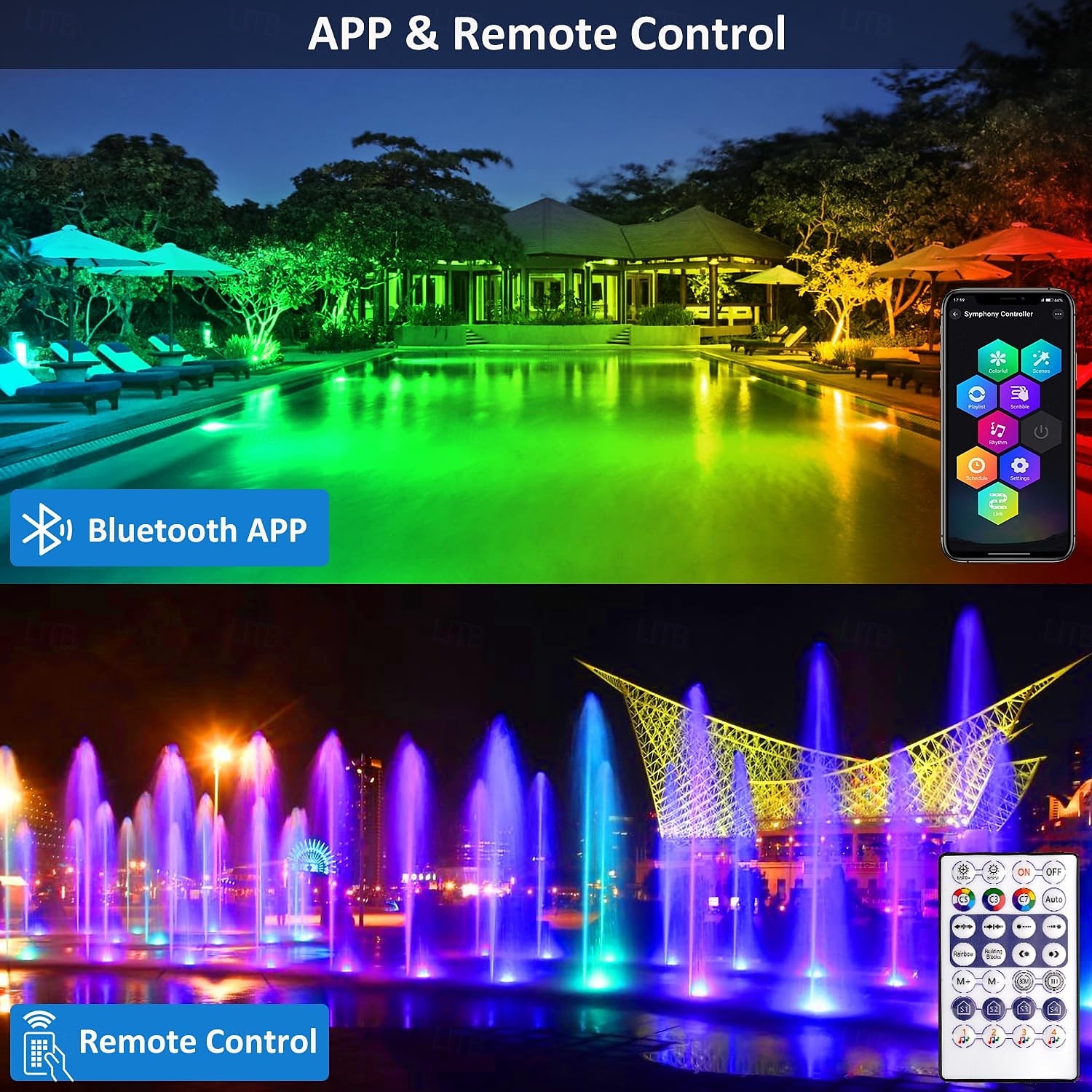 2025年 1個 6ヘッド RGB 水中ライト - リモート & Bluetooth アプリ制御 LED プールライト、RGB カラー変更、IP68 防水、プール、水槽、噴水用、米国プラグ  コレクション – $97.99 –P8