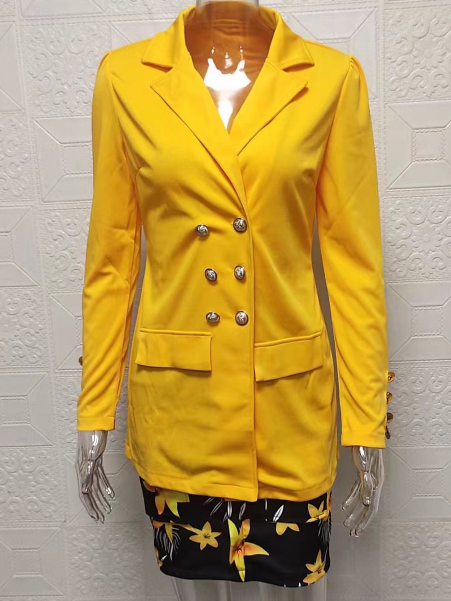 Women's Elegant Streetwear Daily Blazer Skirt Long Sleeve Shirt Collar Graphic Patchwork Casual Yellow Spring & Fall Regular Fit 2025 - $37.99 –P2