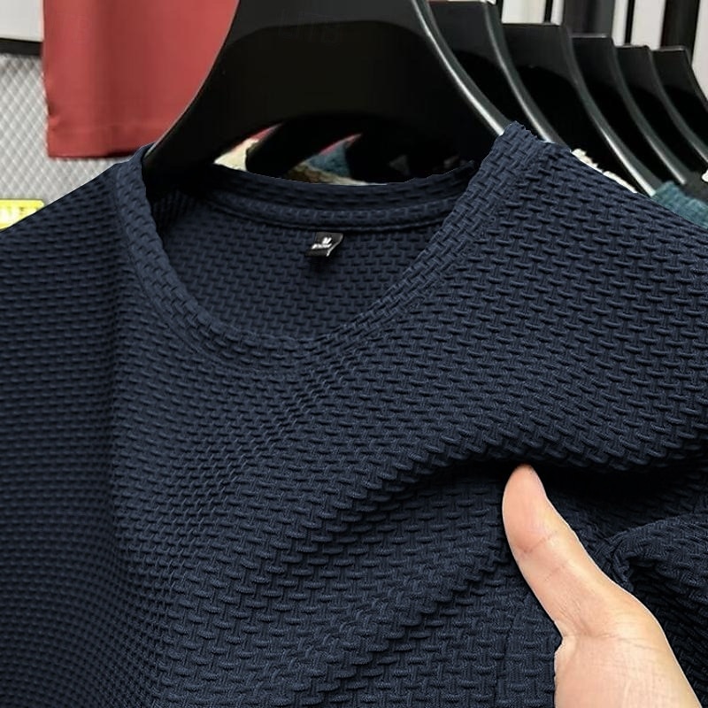 Men's Waffle Tee Cool Shirt Tee Top Short Sleeve Crew Neck Summer Striped Vintage Fashion Crewneck Work Office / Career Casual Black White Navy Blue Top Tee for Men 2026 - $13.49 –P1