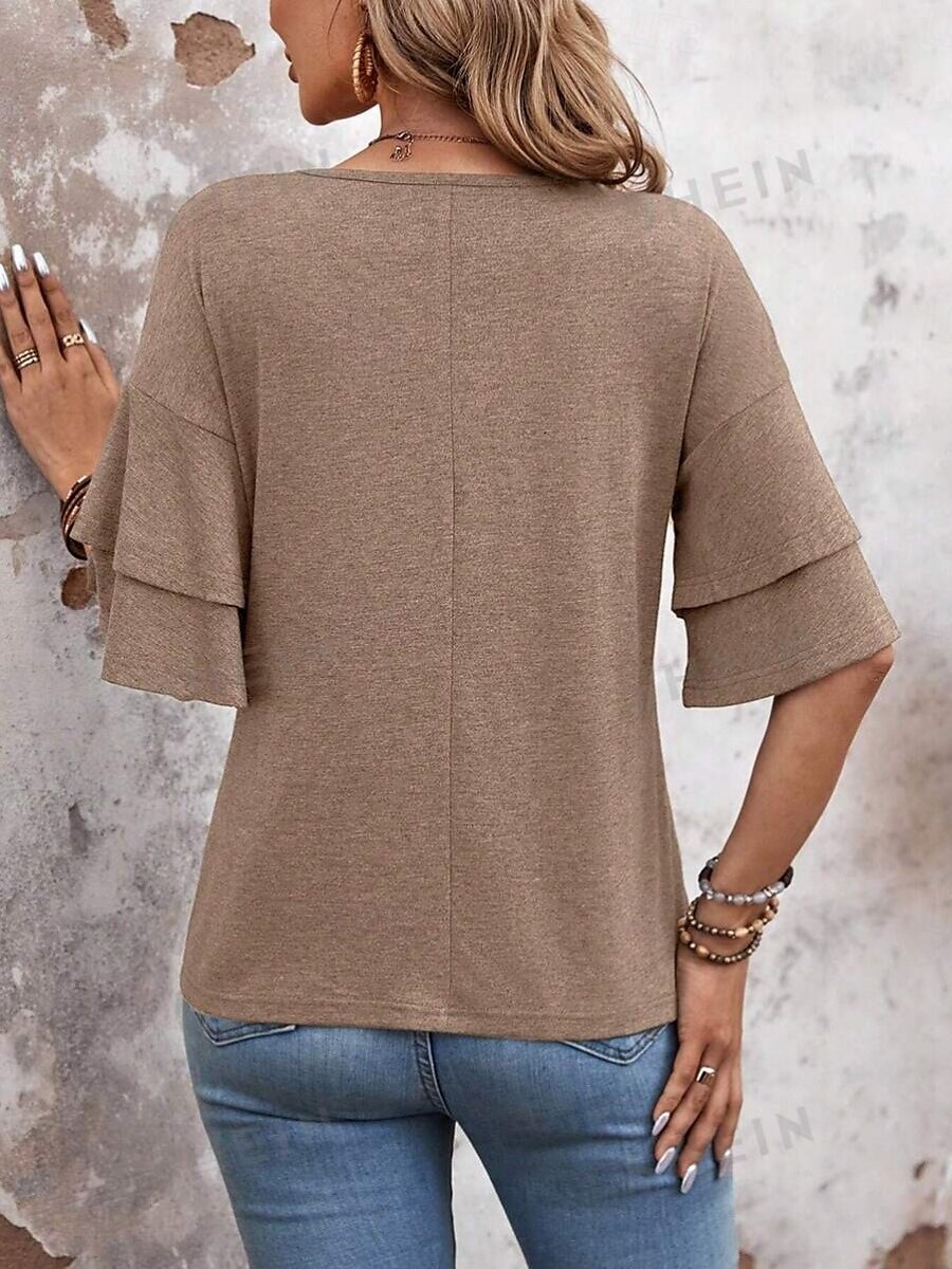 Dame T skjorte عادي Mote Moderne Fritid 3/4 ermer V-hals Vanlige topper Daglig Helg Drapering Rosa Navyblå Kakifarget Sommer Vår 2025 - $29.99 –P2
