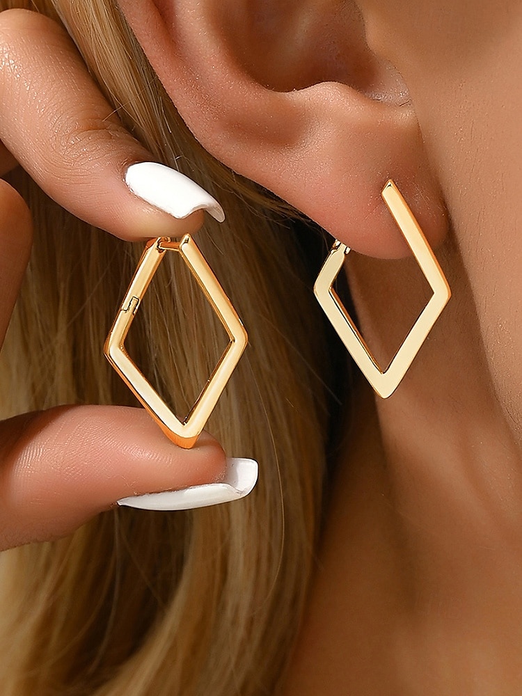 orecchini a cerchio in oro geometrici minimalisti a forma di diamante: gioielli eleganti per le donne, perfetti per l'uso quotidiano e per le occasioni speciali del 2025 a $9.99 –P1