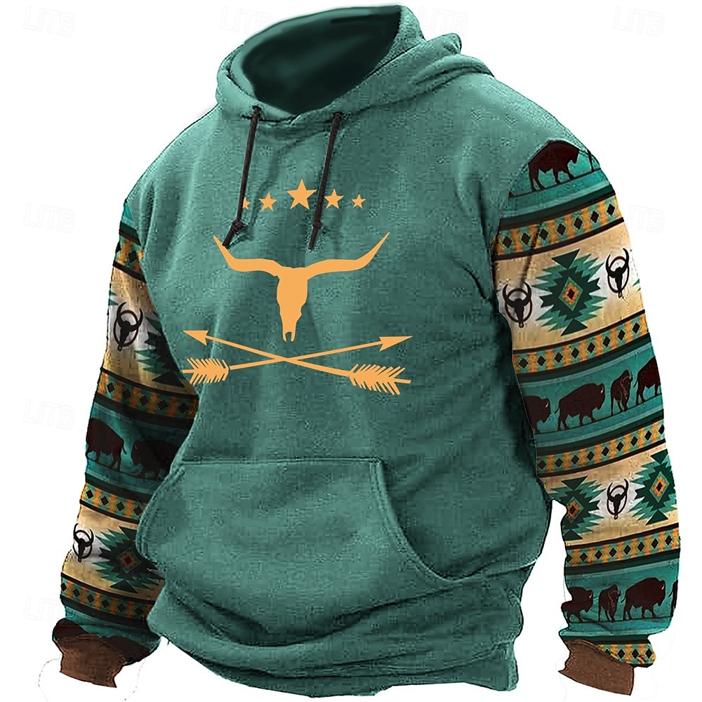 Per uomo Azteca Cowboy Felpe Felpa Soprabiti Felpa con cappuccio Girocollo Etnico Stampa 3D Per eventi Abbigliamento di strada Nero Blu A cordoncino Autunno Inverno progettista del 2025 a $29.99 –P4