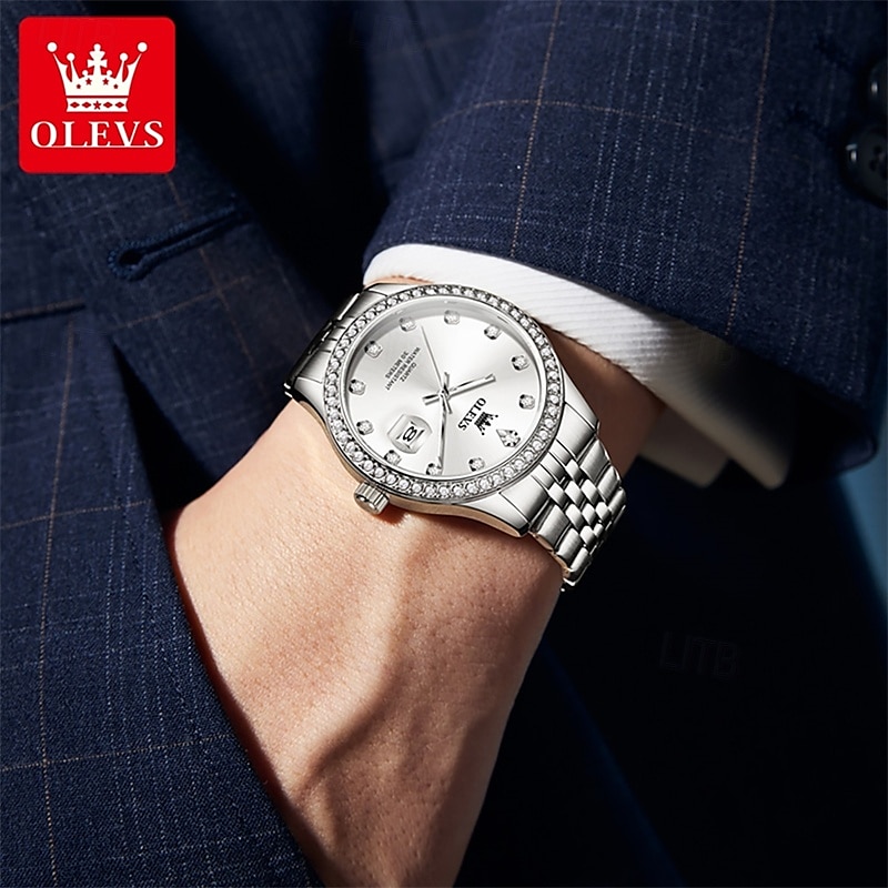 New Olevs Olevs Brand High-Grade Business With Diamond Men'S Watch Luminous Calendar Steel Belt Simple Leisure Fashion Quartz Watch Waterproof Sports Men'S Wristwatch 2025 - $36.99 –P15