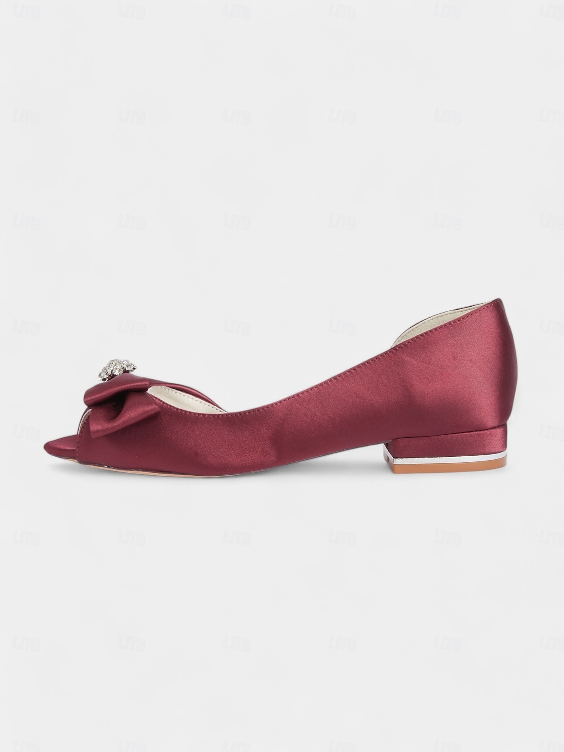 ballerines à bout ouvert en satin bordeaux pour femmes avec nœud et ornements en strass – chaussures de mariage élégantes pour les occasions nuptiales et formelles de 2025 ? $59.99 –P3