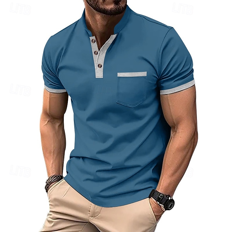 Men's Golf Shirt Golf Polos Shirts Work Casual Stand Collar Short Sleeve Basic Modern Color Block Patchwork Buttons Spring & Summer Regular Fit Black White Army Green Blue Brown khaki Golf Shirt 2025 - $17.99 –P10