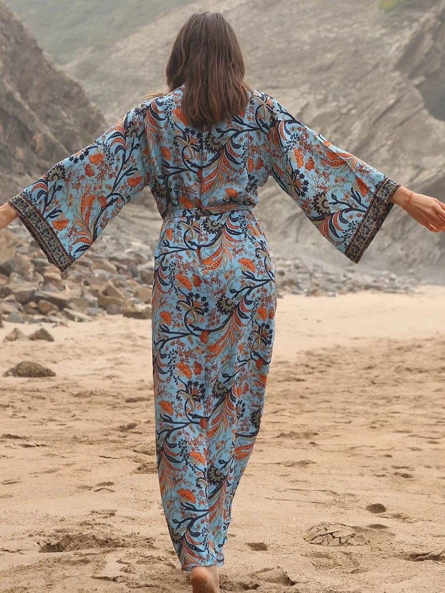 Damen Blumen V-Ausschnitt Maxikleid Langarm Sommer Frühling 2025 - $39.99 –P4