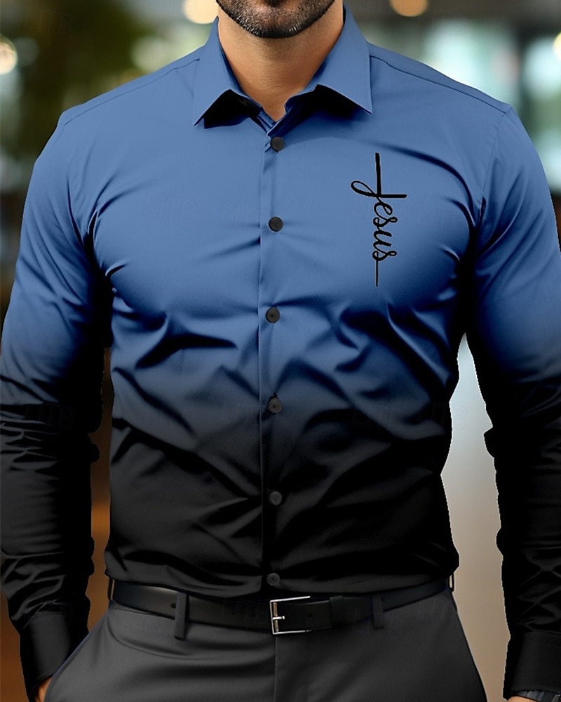 Herren Hemd Sommerhemd Freizeithemd Strandhemd Knopfhemd Rote Blau Orange Langarm Farbverlauf Kreuz Revers Urlaub Hawaiianisch Button-Down Bekleidung Polyester Mode Lässig Bequem 2025 - $18.49 –P1
