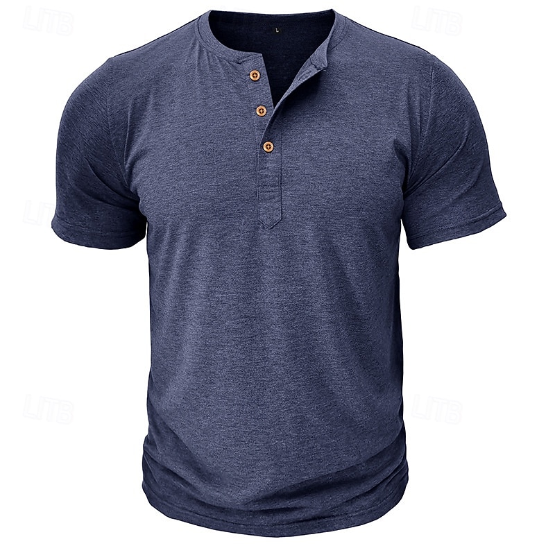 Men's T Shirt Henley Shirt Tee Top Short Sleeve Plain Fashion Designer Basic Button Up Henley Vacation Street Going out Spring & Summer Gray Henley T-Shirt 2026 - $18.99 –P2