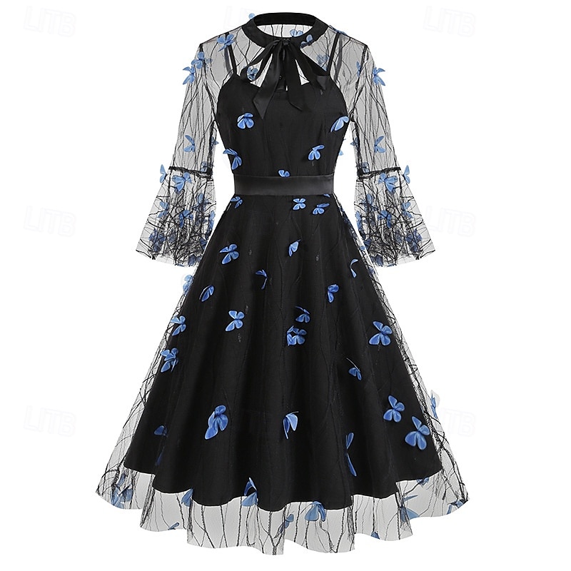Elegantní Retro 50. léta Šaty Maškarní Výšivka Květiny Dámské Karneval Nový rok Plesová maškaráda Běžné / Denní loučení se svobodou nevěsty Dospělé Šaty 2025 - $48.99 –P7