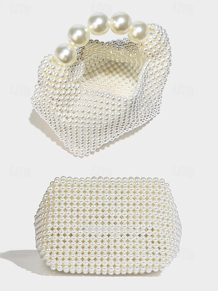Women's Faux Pearl Beaded Handbag with Large Pearl Handle, Elegant Evening Clutch for Weddings, Parties and Formal Events Black Silver Beige 2025 - $34.99 –P4