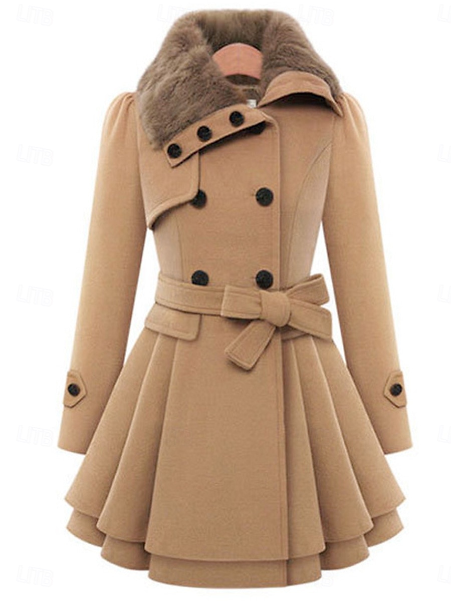 Women's Coat Pea Coat Windproof Warm Patchwork Buttons Elegant Fashion Solid Color Daily Turndown Regular Fit Long Sleeve Outerwear Black Khaki Fall Winter 2025 - $39.99 –P1