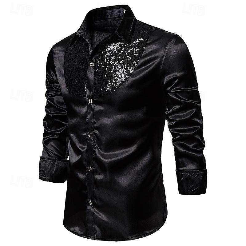 Men's Shirt Dress Shirt Button Up Shirt Plain Wedding Party Black White Red Blue Long Sleeve Lapel Spring &  Fall Clothing Apparel Sequins 2025 - $23.99 –P11