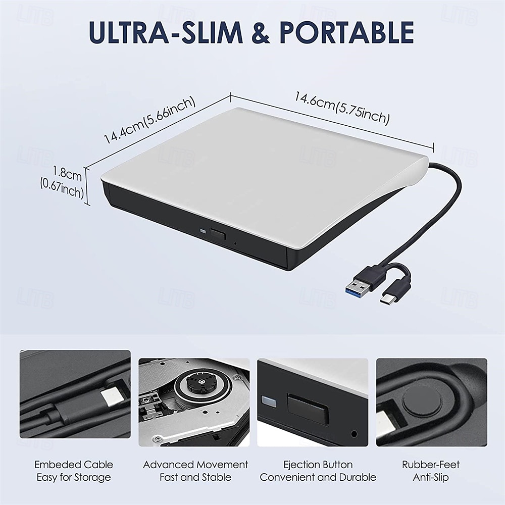 External CD/DVD Drive - USB 3.0 & Type-C Portable Burner Writer Reader for Laptop, Compatible with MacBook Pro/Air, iMac, Windows 7/8/10/XP/Vista​ 2025 - $43.99 –P6