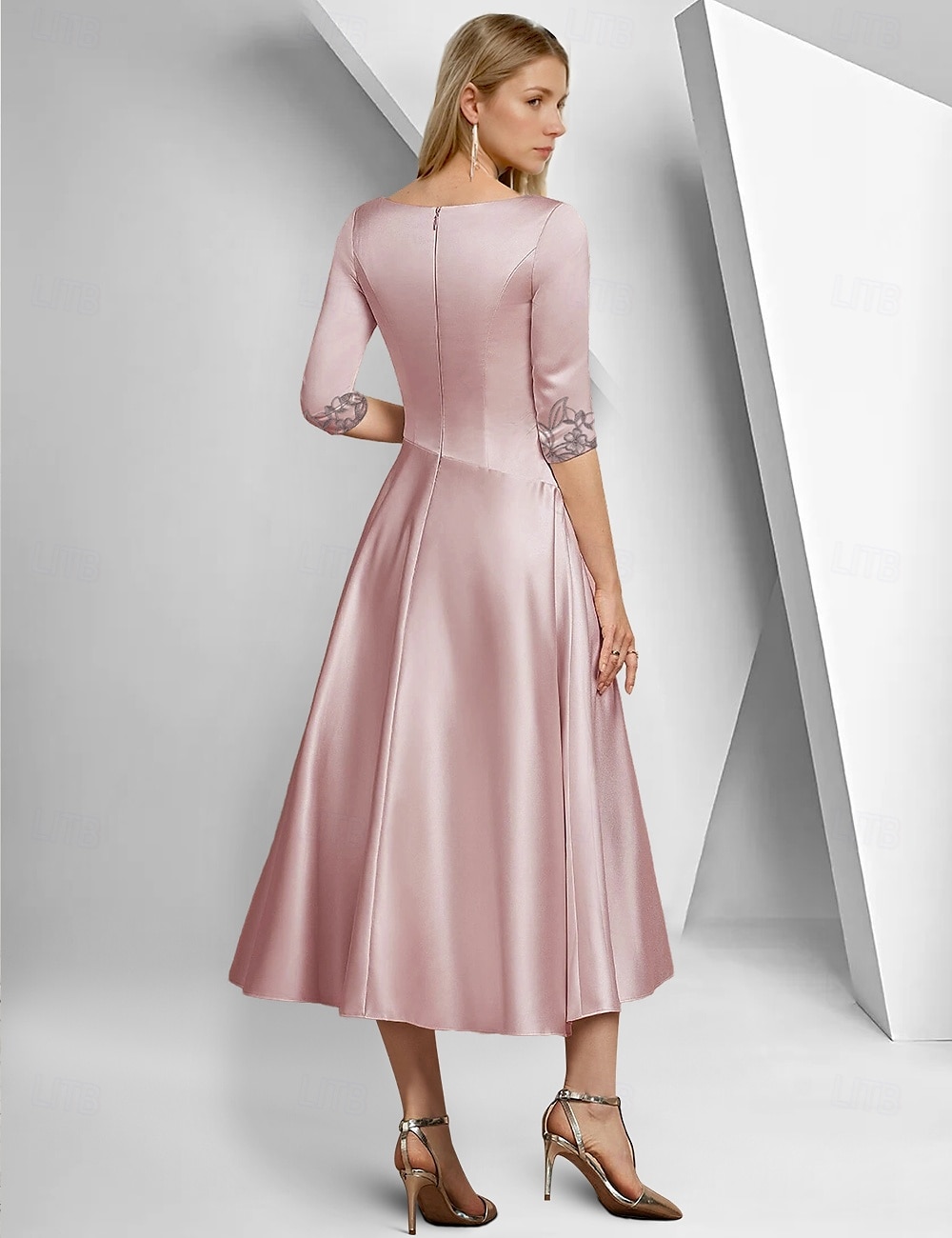 Vestido A-Line Mãe da Noiva Vestido Elegante Simples Gola V Comprimento do Tornozelo Comprimento do Chá Cetim Manga 3/4 com Renda Pregas Vestido de Corrida com Lantejoulas de 2025 por $143.99 –P2