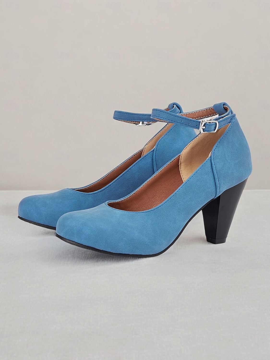 escarpins élégants à bride à la cheville en daim bleu pour femmes avec talon bloc - parfaits pour les mariages et les occasions spéciales de 2025 ? $42.99 –P4