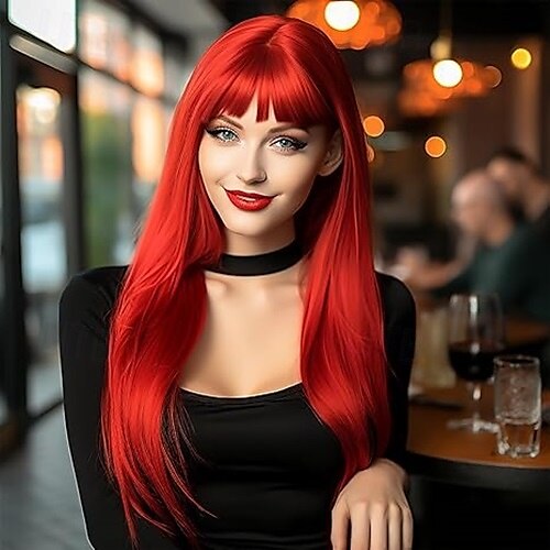 peruca com franja para meninas perucas longas e lisas coloridas para mulheres peruca longa com franja de 2025 por $19.99 –P2