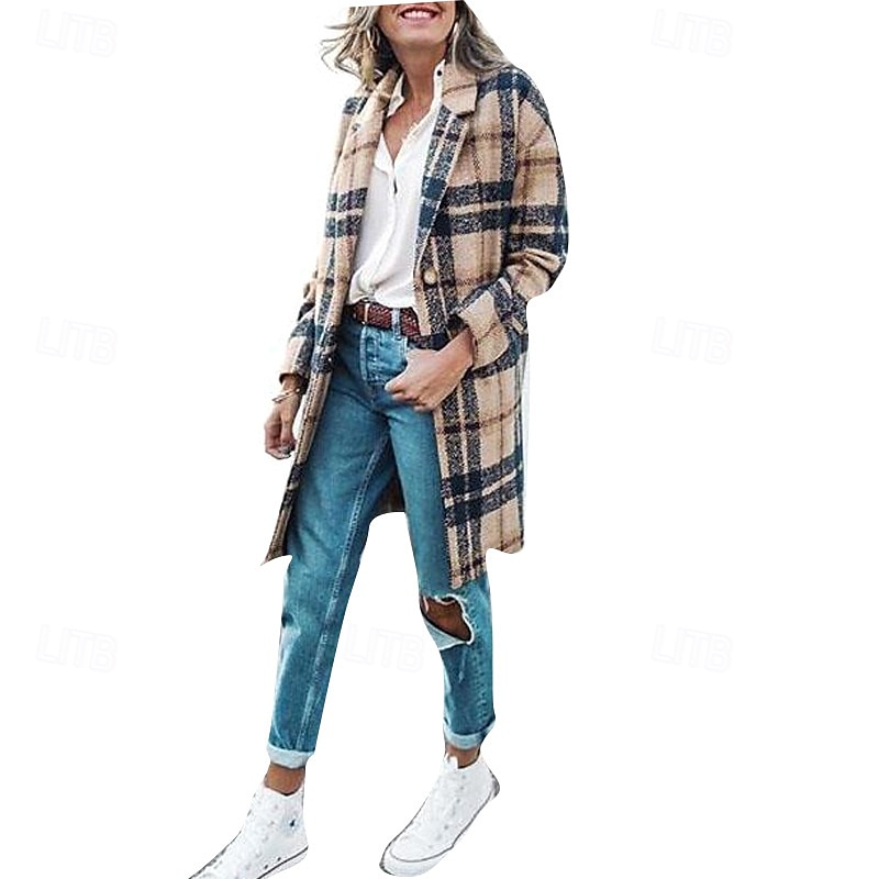 Mulheres Casaco de inverno Casaco A Prova de Vento Manter Quente Bolsos Casual Estilo de rua Xadrez Férias Trabalho Rua Roupa Diária Não Trespassado Aberto para a Lateral Ajuste Largo Manga Longa de 2025 por $43.99 –P6