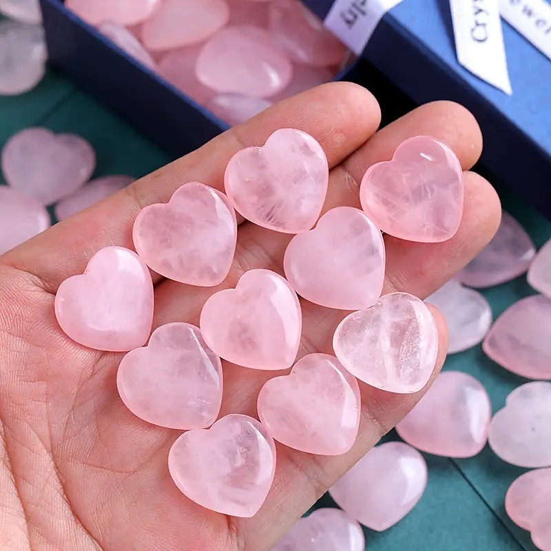 alla hjärtans dag hjärtformad sten presentförpackning, 2 cm rosékvarts hjärtsten, naturlig persika rosékvarts, hjärtformad kristallsten i presentförpackning, romantisk present till älskare 2025 - $13.99 –P8