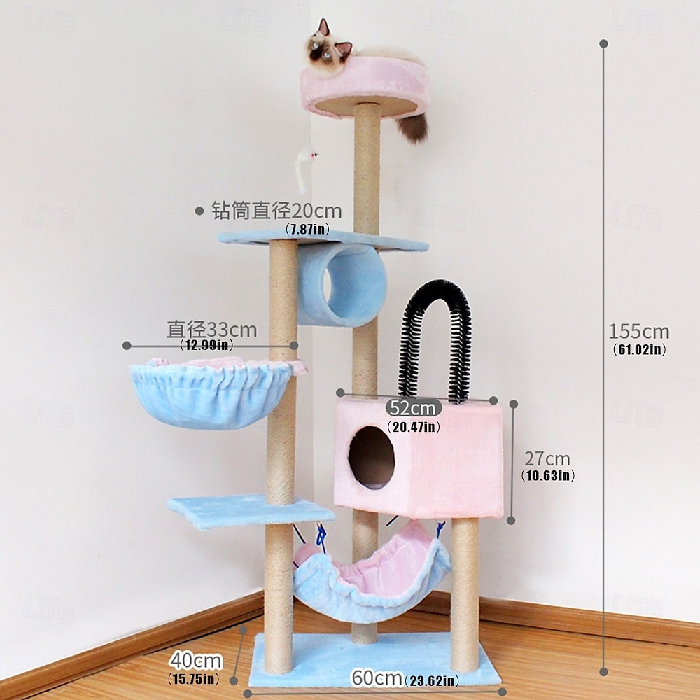 61 Inches Cat Tree/Cat Tree House and Towers for Large Cat/Cat Climbing Tree with Cat Condo/Cat Tree Scratching Post/Perches/Hammock, Multi-Level Large Cat Tree 2025 - $281.29 –P1
