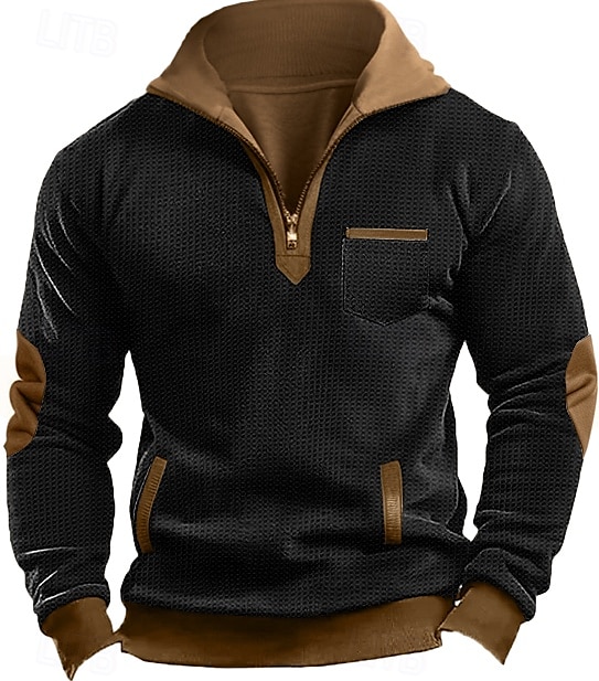 Men's Waffle Sweatshirt Waffle Hoodies Zip Up Sweatshirt Pullover Black Navy Blue Standing Collar Plain Pocket Work Sports & Outdoor Casual Active Vintage Cool Spring Fall Clothing Apparel Hoodies 2025 - $32.99 –P4