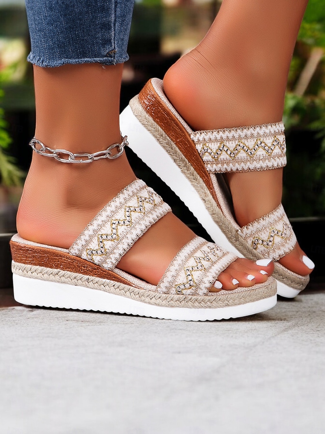 Women's Bohemian Wedge Sandals – Colorful Embroidered Slip-On Platform Shoes for Summer, Beach, and Casual Wear 2025 - AU $39.99 –P4