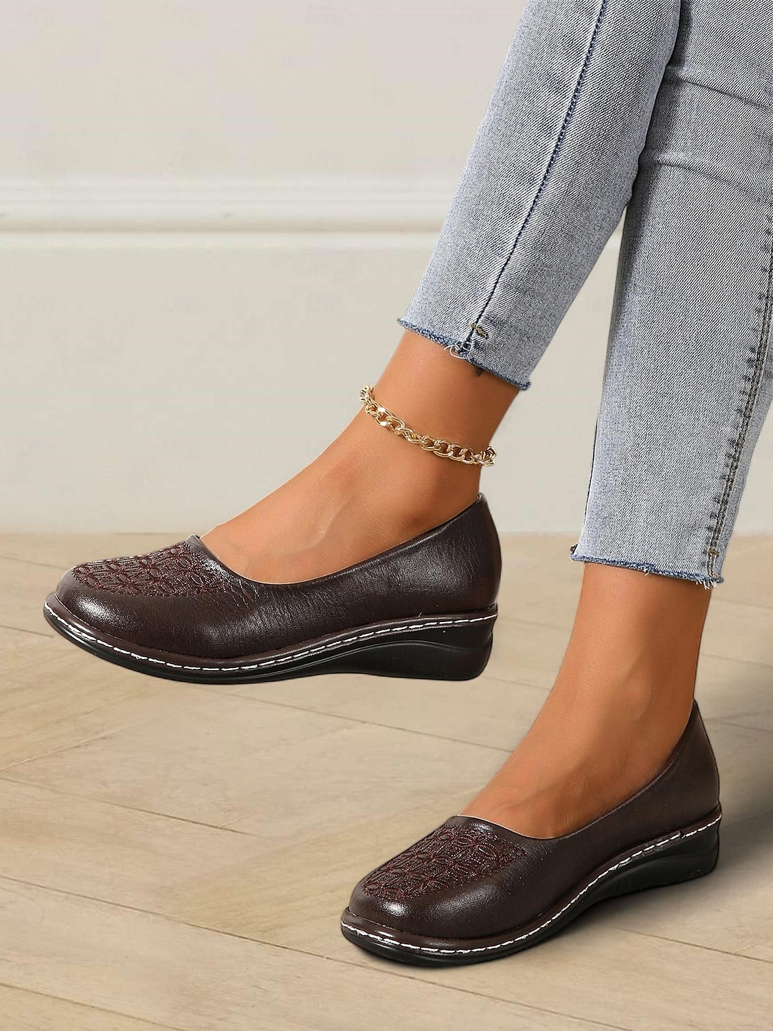 svarte broderte slip-on loafers for kvinner med polstret såle - komfortable fritidsklær for jobb og hverdagsbruk 2025 - $26.99 –P2
