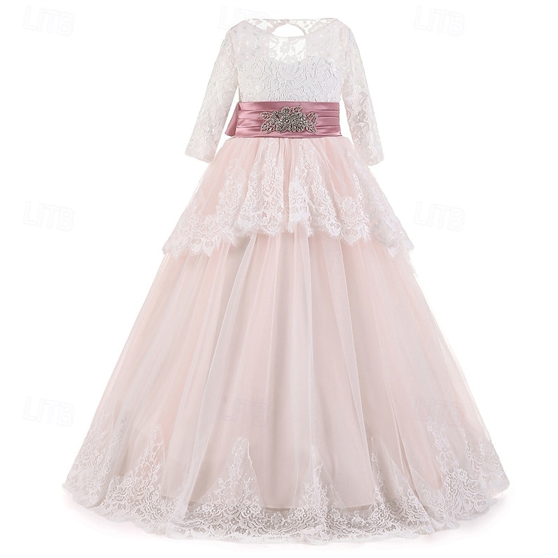 Blumenmädchenkleid Kinder Mädchen Prinzessinenkleid Leistung Hochzeit Party Elegant Schön Gitter Feste Farbe Langarm Rundhalsausschnitt Hellgelb Hellrosa 4 Jahre + 2025 - $78.99 –P6