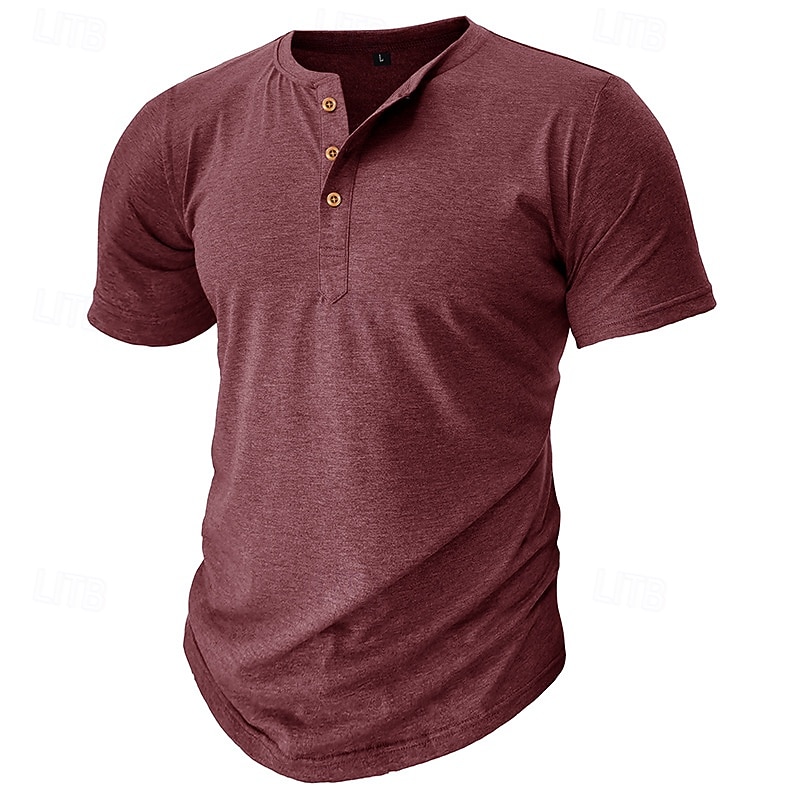 Men's T Shirt Henley Shirt Tee Top Short Sleeve Plain Fashion Designer Basic Button Up Henley Vacation Street Going out Spring & Summer Gray Henley T-Shirt 2026 - $18.99 –P5