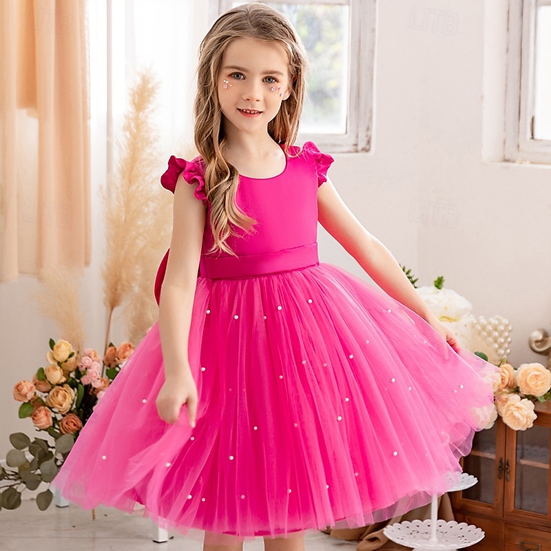 Bloemenmeisjesjurk kinderen Voor meisjes Prinses jurk Prestatie Bruiloft Feest Elegant Mooi Netstof Effen Kleur Mouwloos Strakke ronde hals Lichtgeel Licht Roze 4 jaar + 2025 - $30.99 –P4