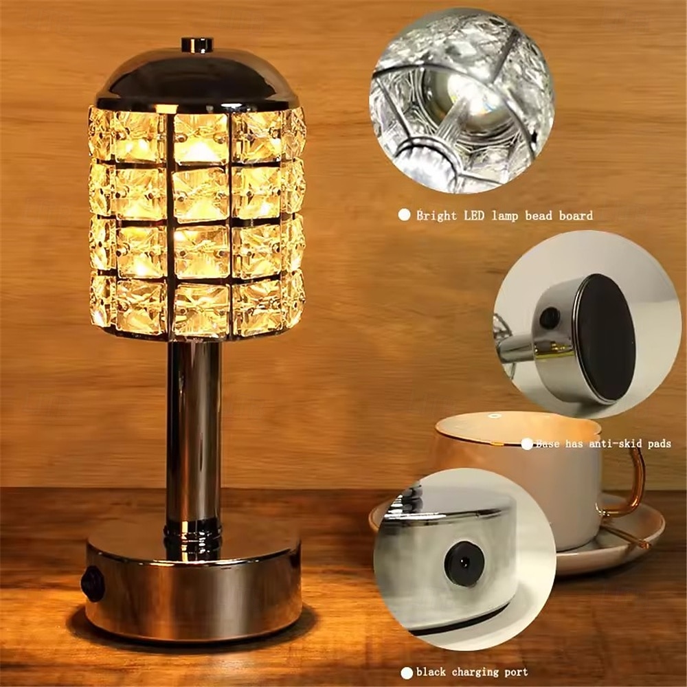 2025年 ゴールド LED クリスタル テーブル ランプ - 温白色のモダンなミニマリスト USB 充電式ベッドサイド ランプ &寝室、カフェ、レストランの装飾に適したデュアルカラー温度  コレクション – $50.99 –P4