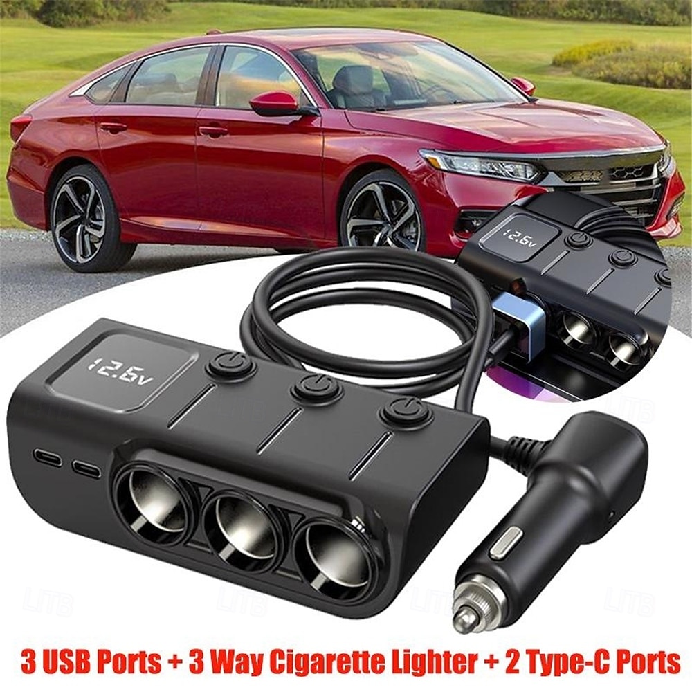 3 Way Car Cigarette Lighter Socket Splitter DC 12V/24V Power Charger Adapter with 3 USB Ports  1 Type-C Port  1 PD Fast Charge Port 2025 - $35.99 –P10